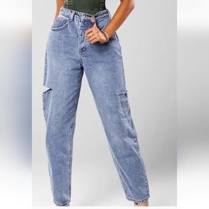 NWT Mid Wash Thigh Split Baggy Boyfriend Jeans